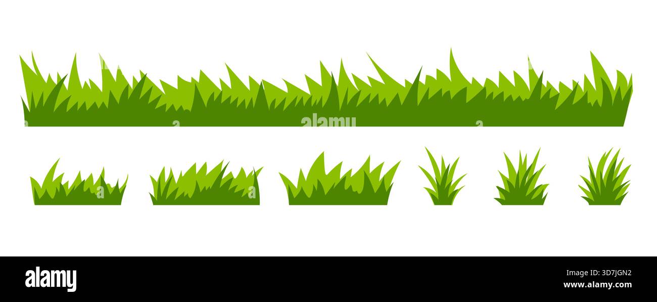 Set di sagoma verde piatta isolata su sfondo bianco. Illustrazione vettoriale. Illustrazione Vettoriale