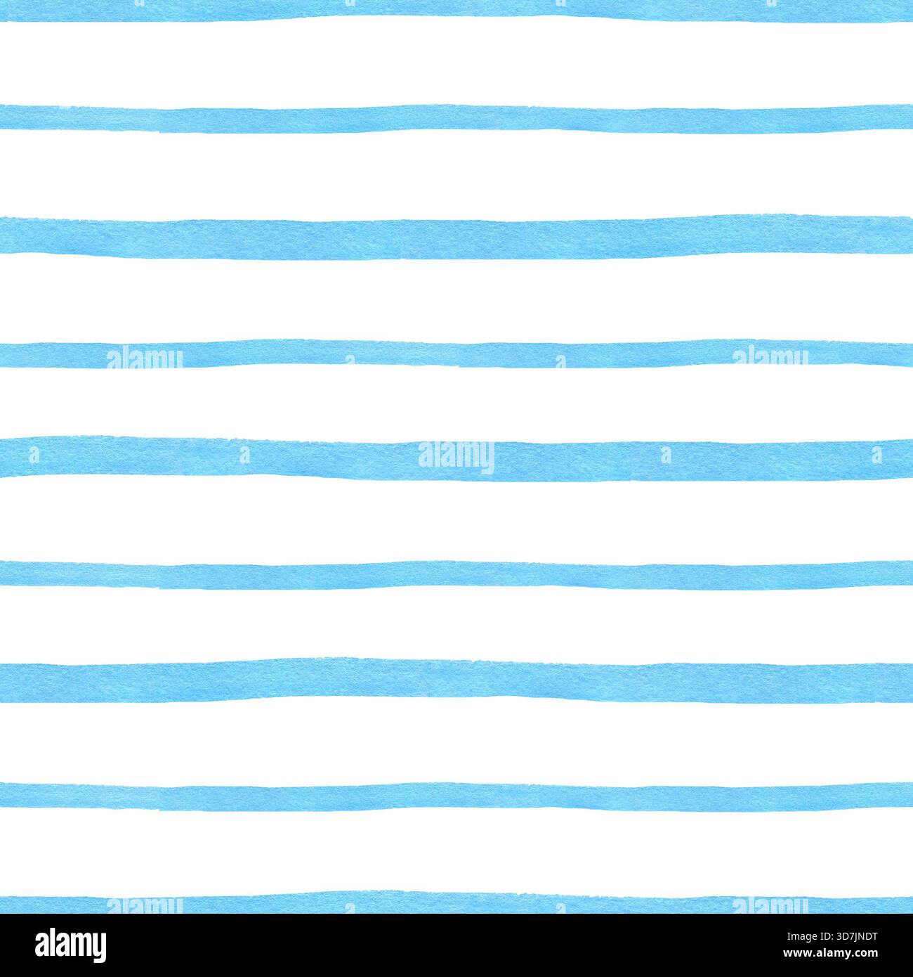 Strisce orizzontali a pennello blu ondulato acquerello motivo senza cuciture su sfondo isolato. Linee astratte dipinte a mano ornano l'illustrazione in stile nautico Foto Stock