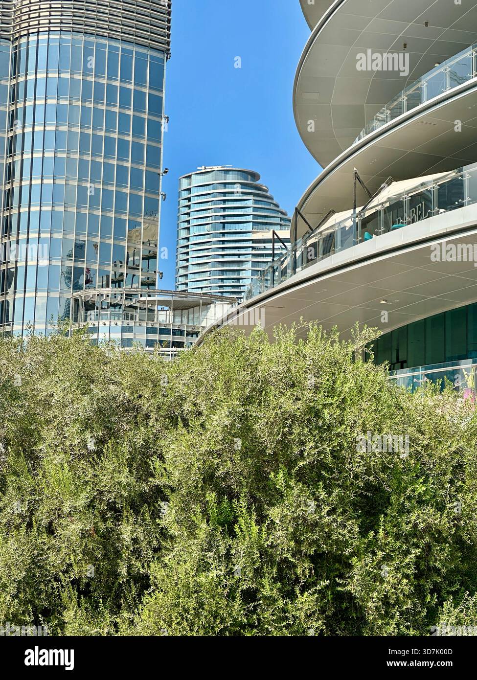 Edifici Dubai Burj Park con alberi - Immagine stock catturata con smartphone