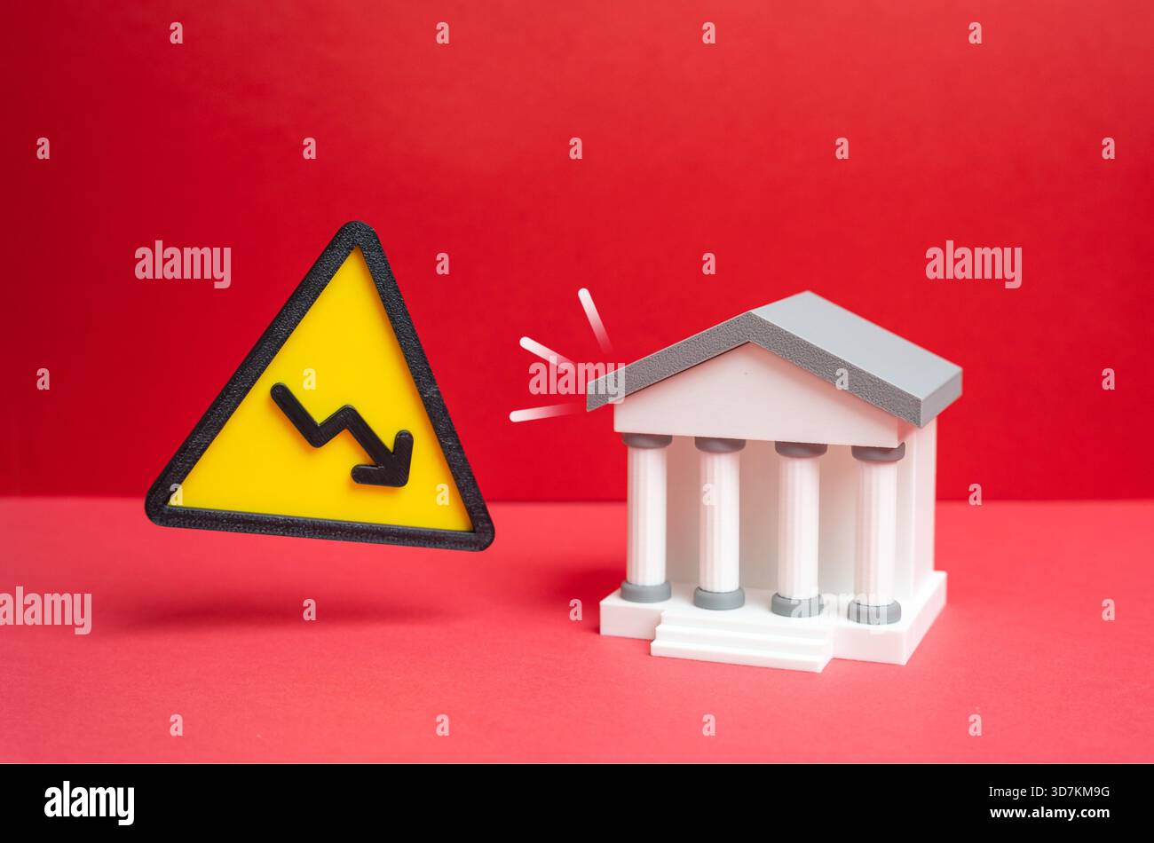 Il settore bancario sta subendo delle perdite. Raffigurante crisi, inadempienze e instabilità finanziaria nel settore bancario. Recessione globale, collasso bancario, turbolenza del mercato o regolamentazione finanziaria. Foto Stock