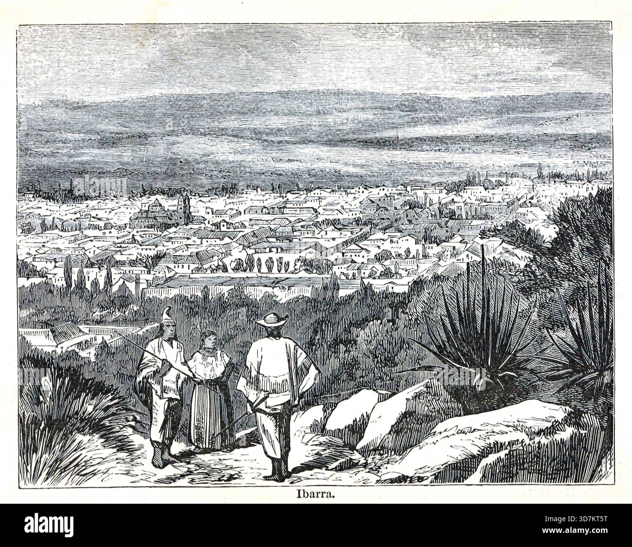Ibarra (nome completo San Miguel de Ibarra; quechua: Impapura) è una città dell'Ecuador settentrionale e capoluogo della provincia di Imbabura. Si trova ai piedi del vulcano Imbabura e sulla riva sinistra del fiume Tahuando dalle Ande e dall'Amazzonia : o, attraverso il continente del Sud America di Orton, James, 1830-1877 data di pubblicazione 1870 Foto Stock