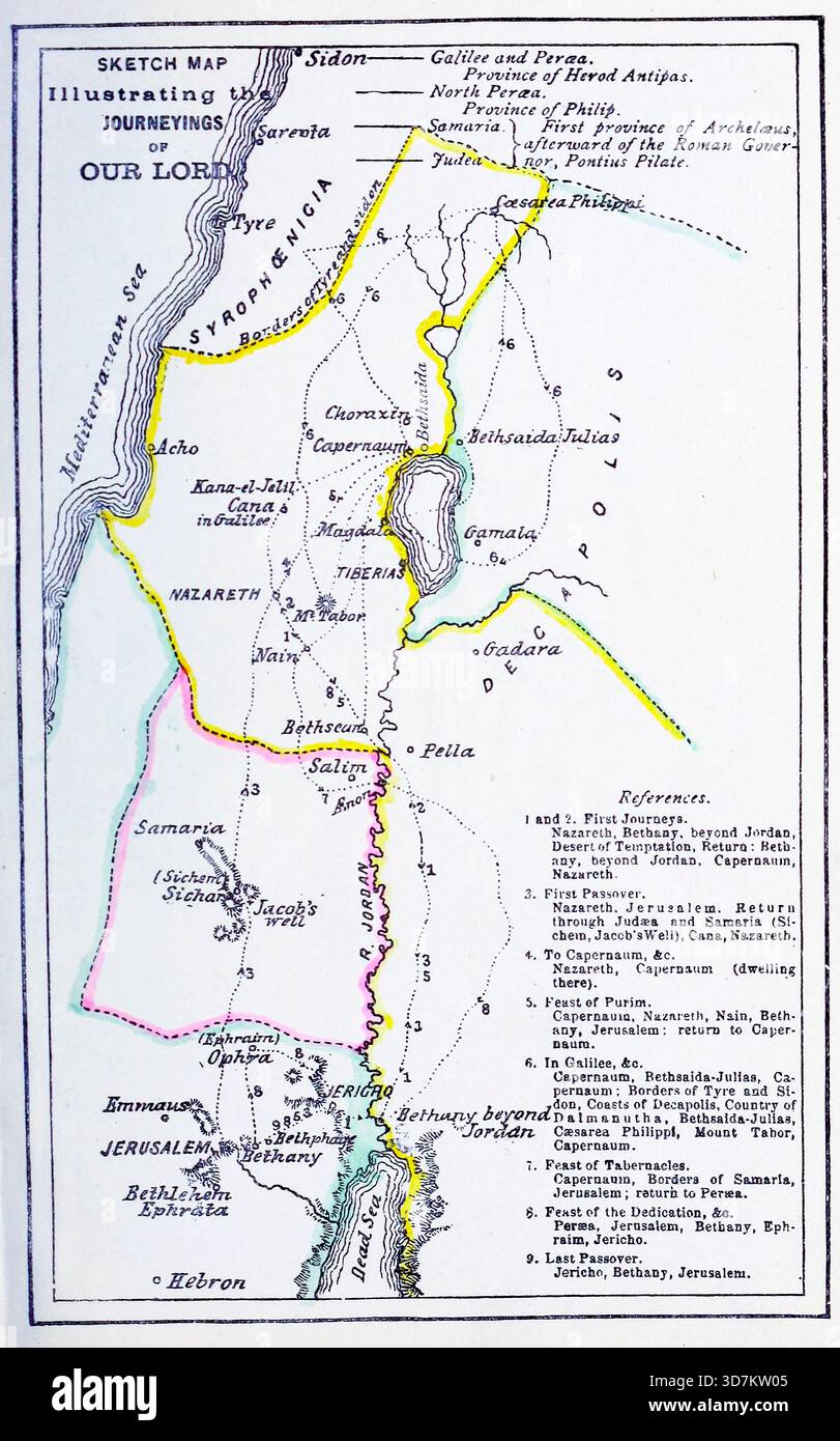 Disegna la mappa del viaggio di nostro Signore dal commento del popolo [precedentemente "Un commento pittorico"] sul Vangelo secondo Marco. Con il testo della versione comune, 1611, e la versione riveduta, 1881 (English Reading and renderings) di Rice, Edwin Wilbur, 1831-1929; American Sunday-School Union data di pubblicazione 1892 Foto Stock