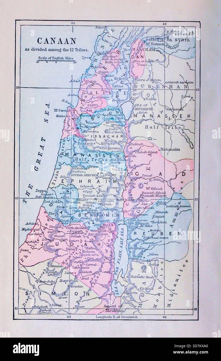 Mappa raffigurante Canaan diviso tra le dodici tribù pubblicata nel 1893 Foto Stock