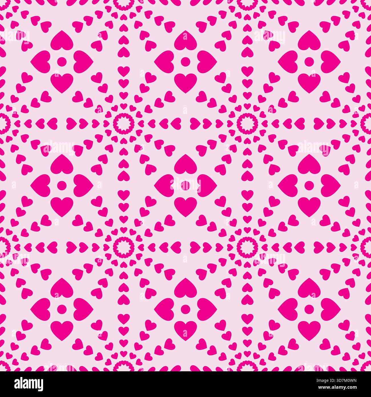 Illustrazione con motivo senza cuciture Love Heart rosa. Graziosa stampa di fondo romantica con cuori rosa Illustrazione Vettoriale
