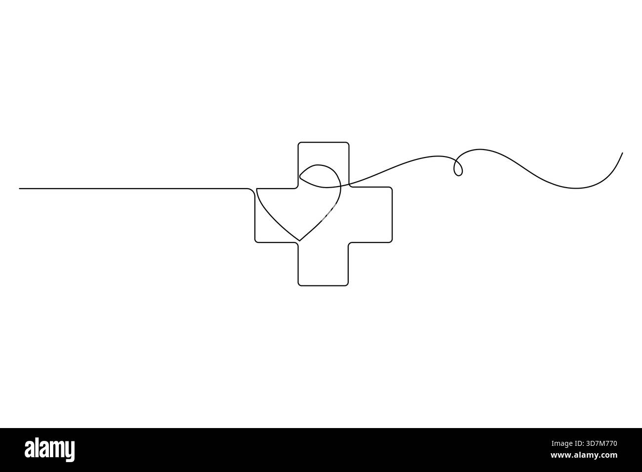 Croce medica con frequenza cardiaca singola linea continua ART Illustrazione Vettoriale