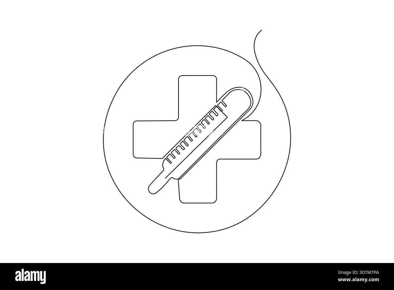 Croce medica con frequenza cardiaca singola linea continua ART Illustrazione Vettoriale
