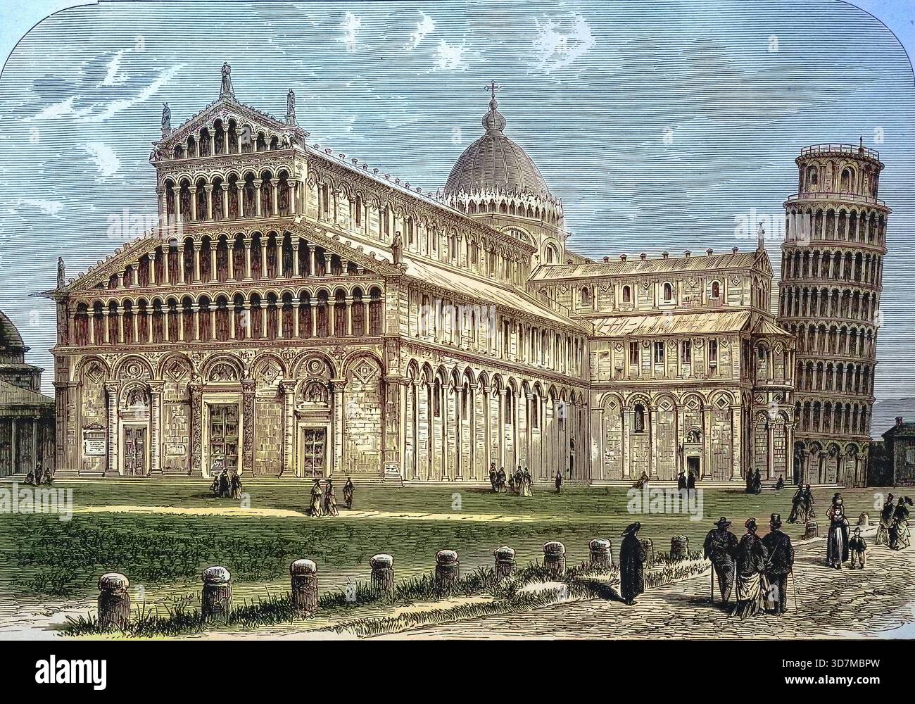 Der Dom zu Pisa und der Glockenturm, schiefer Turm, Toskana, Italien, digital restaurierte Reproduktion einer alten Vorlage, Historisch, Genaues Datum Foto Stock