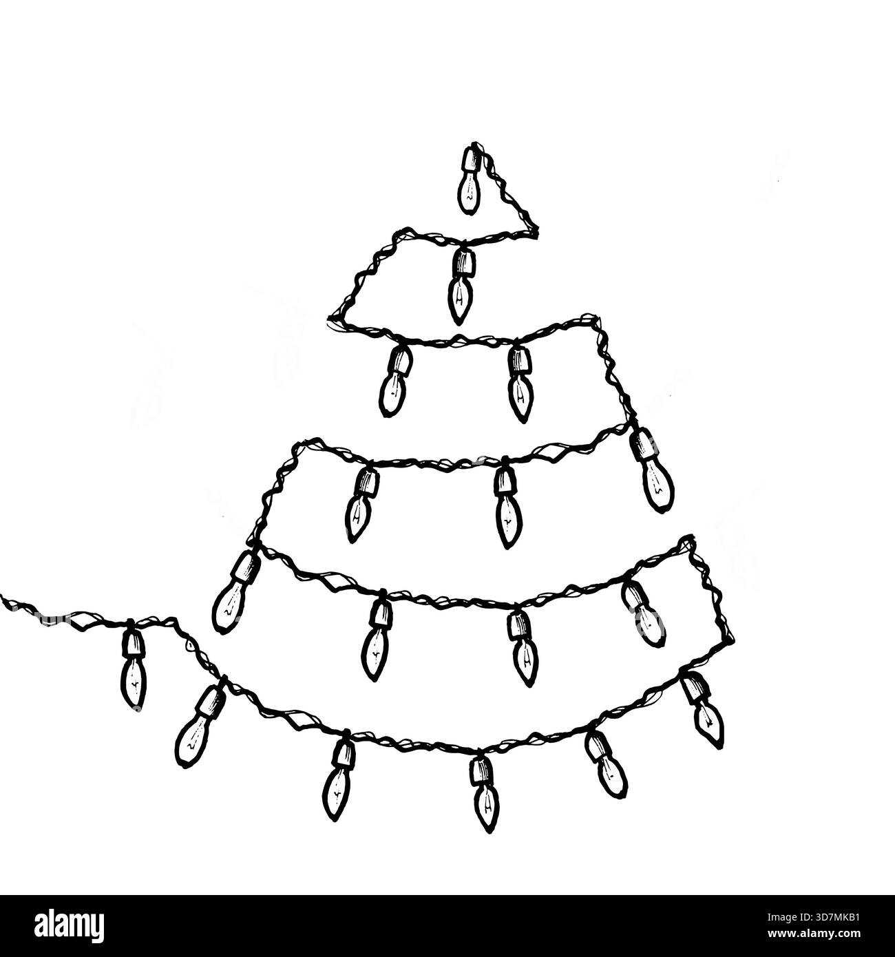 Albero di Natale decorativo realizzato in ghirlanda su una parete o una finestra, disegnato a mano su uno sfondo isolato per le decorazioni di Capodanno, le carte e i template delle feste Foto Stock