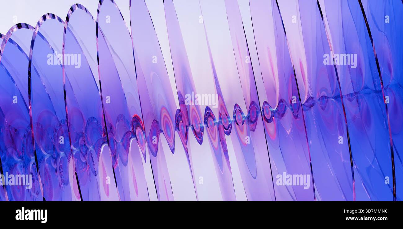 Pattern a onda astratta in tonalità viola e blu con forme fluide e riflessi dinamici. rendering 3d. Foto Stock