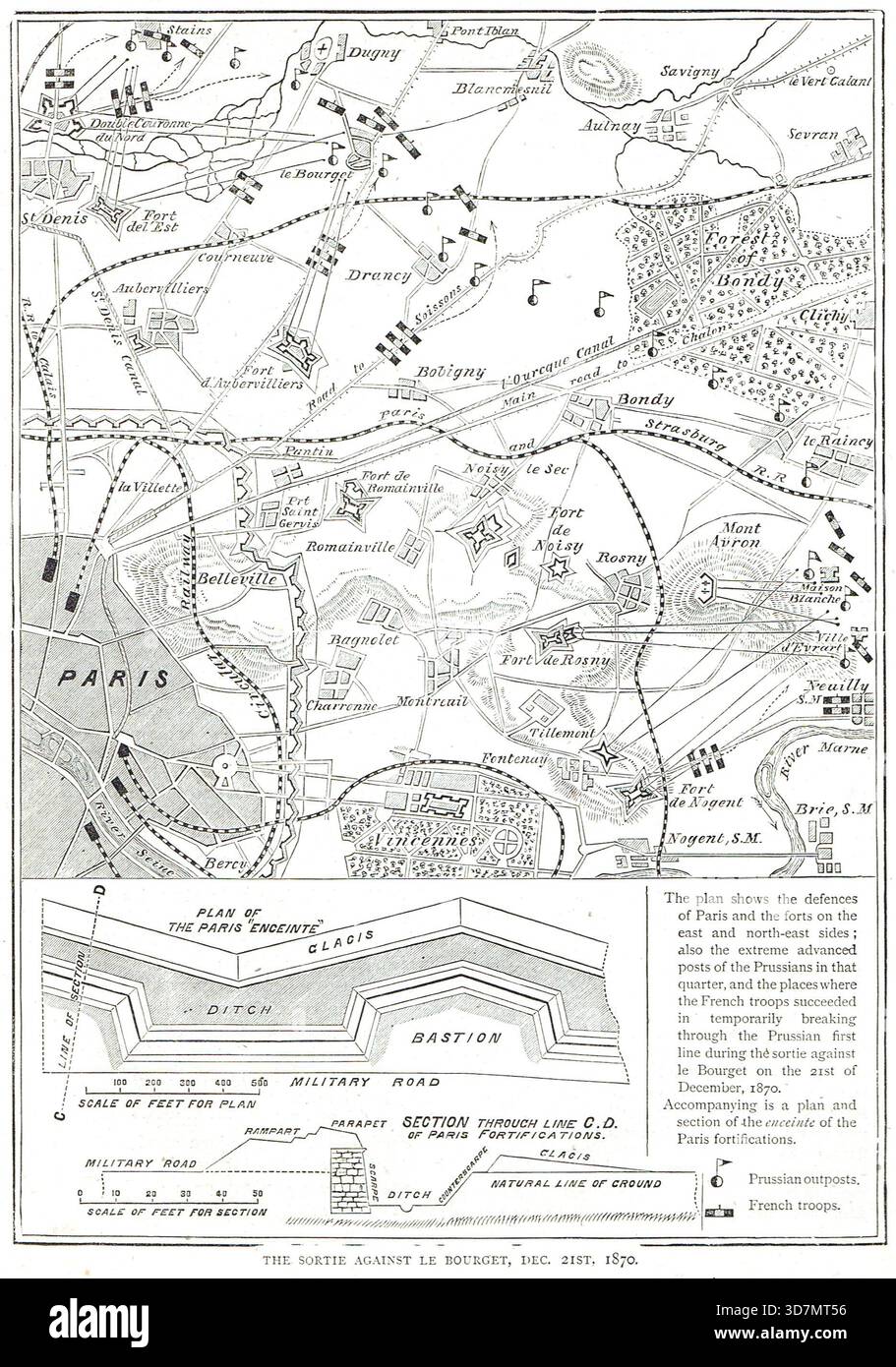 Piano di sortita contro le Bourget, 21 dicembre 1870, durante la guerra franco-prussiana. Foto Stock