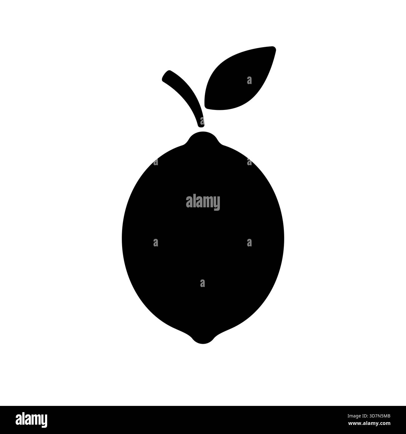 Icona Lemon. Insegna nera al limone isolata su sfondo bianco. Agrumi. Limone solido per stampe di design. Stampa astratta carina. Forma semplice e accattivante Illustrazione Vettoriale