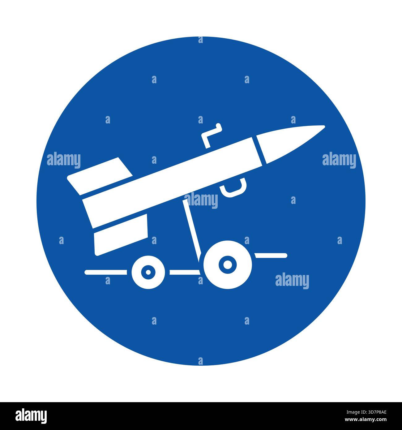 Questo grafico mostra un'illustrazione di un missile su uno sfondo circolare blu. Ideale per rappresentare la tecnologia militare, la strategia di difesa o il settore aerospaziale Illustrazione Vettoriale