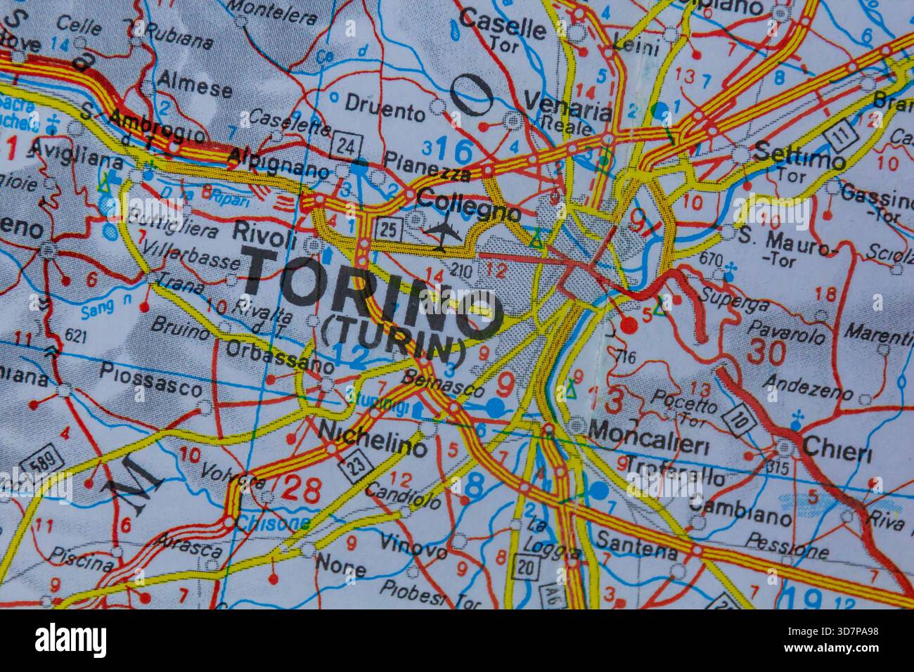 Torino, Italia, su una cartina stradale Foto Stock