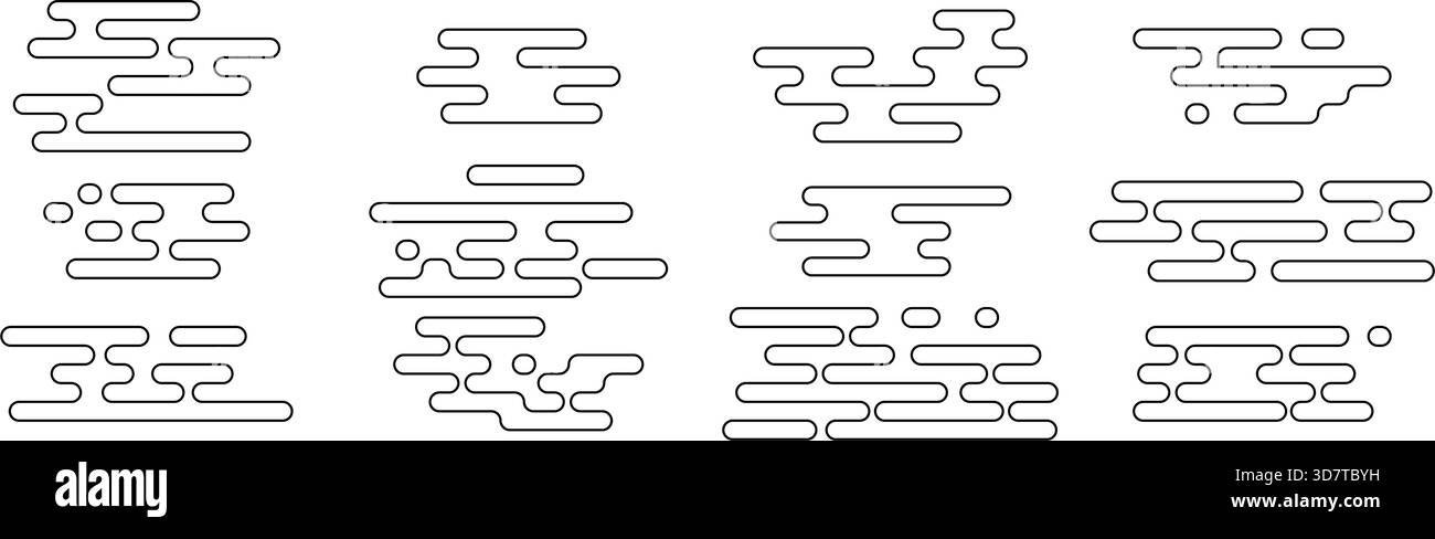 Contorno rosso motivi di nuvole asiatiche. Forme di nuvole ornamentali tradizionali giapponesi e cinesi. Grafica vettoriale su sfondo bianco Illustrazione Vettoriale