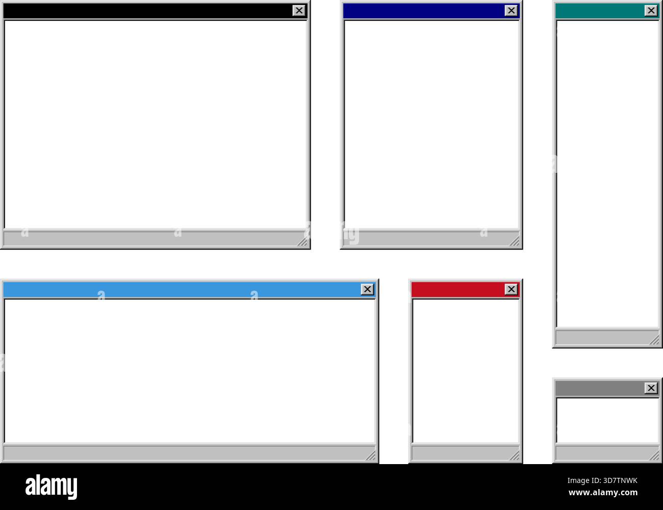 Cornici per computer vettoriali retrò in diverse dimensioni e colori facilmente condivisibili Illustrazione Vettoriale