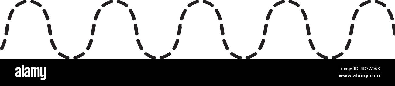 Linea tratteggiata vettore onda sinusoidale linea d'onda tratteggiata, vettore onda sinusoidale, bordo linea tratteggiata, segnale astratto, frequenza audio, onde radio, display digitale Illustrazione Vettoriale