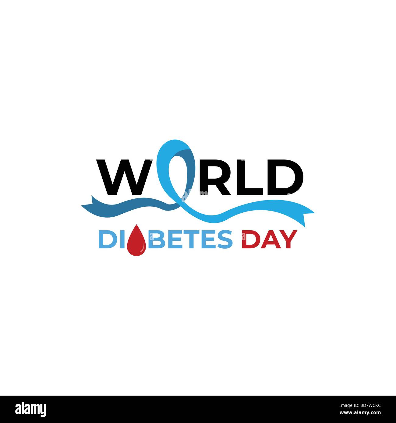 Design tipografico moderno per la giornata mondiale del diabete. Presenta una barra blu integrata nel testo e un simbolo rosso di goccia di sangue. Perfetto per ba Illustrazione Vettoriale