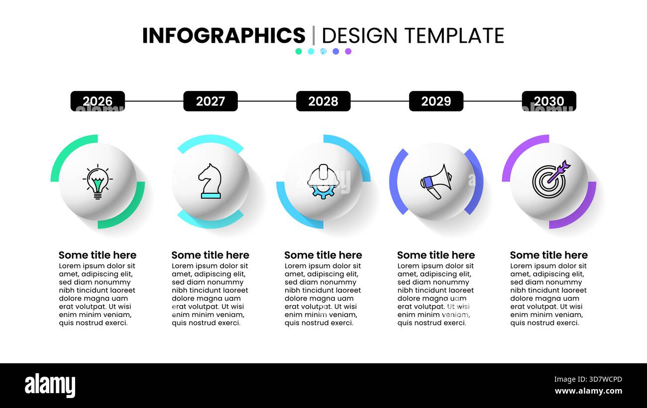Modello infografico con icone e 5 opzioni o passaggi. Timeline. Può essere utilizzato per il layout del flusso di lavoro, il diagramma, il banner, il webdesign. Illustrazione vettoriale Illustrazione Vettoriale