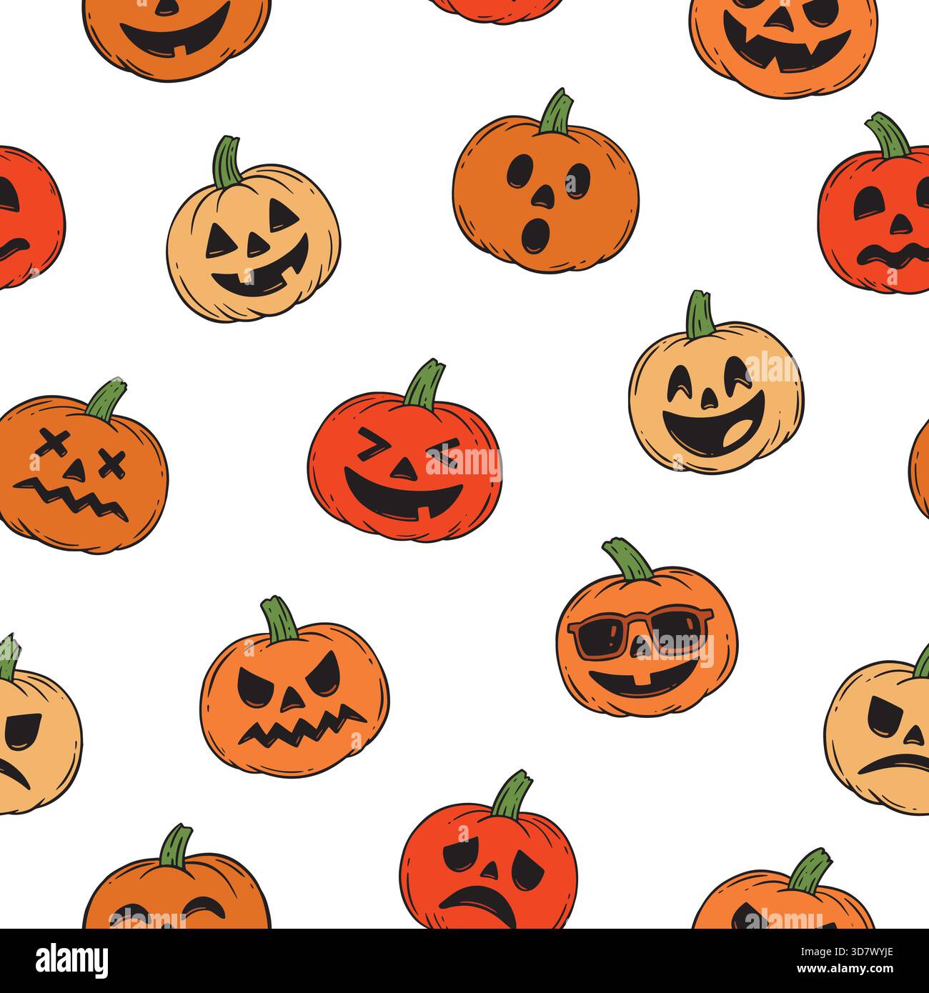 Jack o Lanterna Doodle senza cuciture. Set di illustrazioni vettoriali per Web, magliette e altri usi per la progettazione grafica Illustrazione Vettoriale