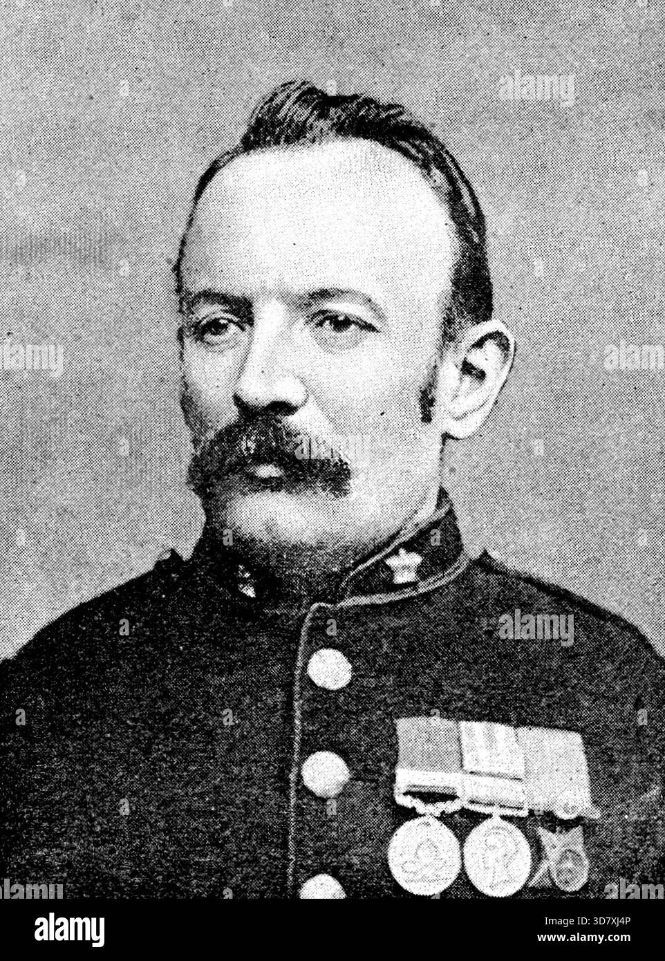 Signor W. Bonny, 1890 anni. "La marcia da Yambuya a Kavalli, distante 322 miglia geografiche... occupò il gruppo del signor [Henry Morton] Stanley oltre cinque mesi... la scarsità di cibo, con gravi malattie, dissenteria, ulcere e altre miserie, ridusse gli uomini all'estrema debilitazione, e il loro numero diminuì da 389 a 173 da morti e diserzioni. I compagni europei di Mr. Stanley erano Tenente Stairs, R.E., della Royal School of Military Engineering di Chatham; il chirurgo Thomas H. Parke, del servizio medico dell'esercito... Mr. William Bonny, che era stato un ufficiale dello Stato libero del Congo, aveva b Foto Stock