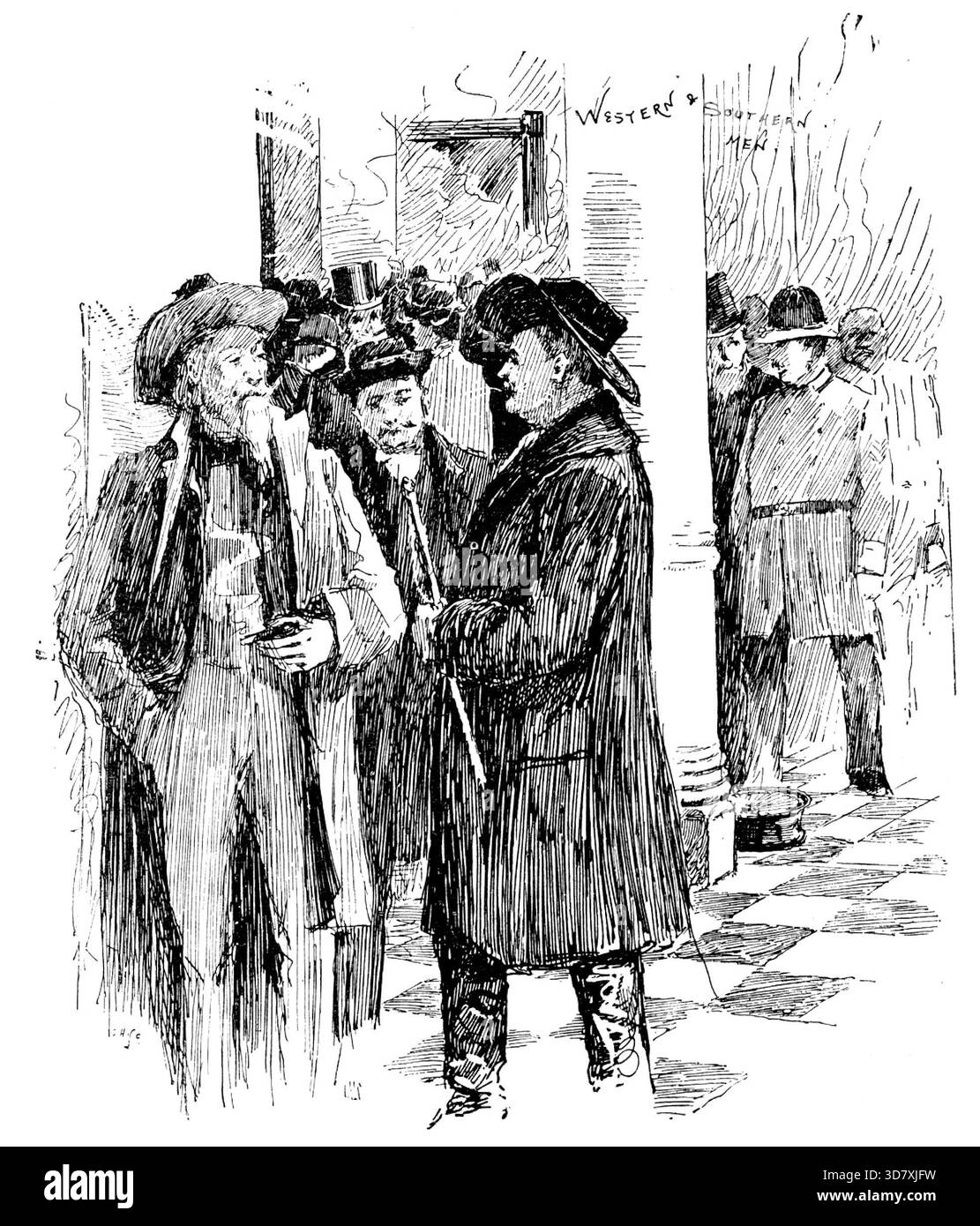America rivisitata dal nostro artista speciale: Uomini occidentali e del sud, Willard's Hotel, Washington, 1890. 'Il nostro artista speciale è stato a Washington, la capitale federale degli Stati Uniti, e ha fatto schizzi di figure americane caratteristiche tra i clienti abituali del Willard's Hotel, dove politici di diverse sezioni, uomini d'affari, "hustlers" e "log-roller", viaggiatori commerciali o "batteristi", professionisti, giornalisti e sportivi di tutte le parti dell'Unione, sono abituati a riunirsi durante la sessione del Congresso... nella lobby e " Foto Stock