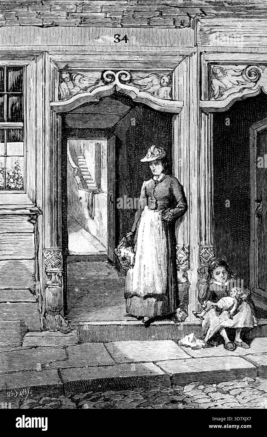 Vecchia porta, Plymouth, 1890 anni. "La parte vecchia della città, vicino a Sutton Pool, contiene pochi edifici con segni di antichità; ma il nostro artista ha disegnato... una porta normanna di alcune ospizi demolite". Da "Illustrated London News", 1890. Foto Stock
