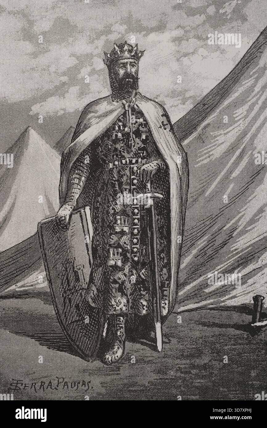 Ferdinando III di león e Castiglia, chiamato il santo (1199/1201-1252), 1890. Durante il suo regno i regni di Jaen, Cordova e Siviglia furono riconquistati. Da "Glorias Españolas" (Glorie di Spagna), Vol II, pubblicato a Barcellona, 1890. Foto Stock