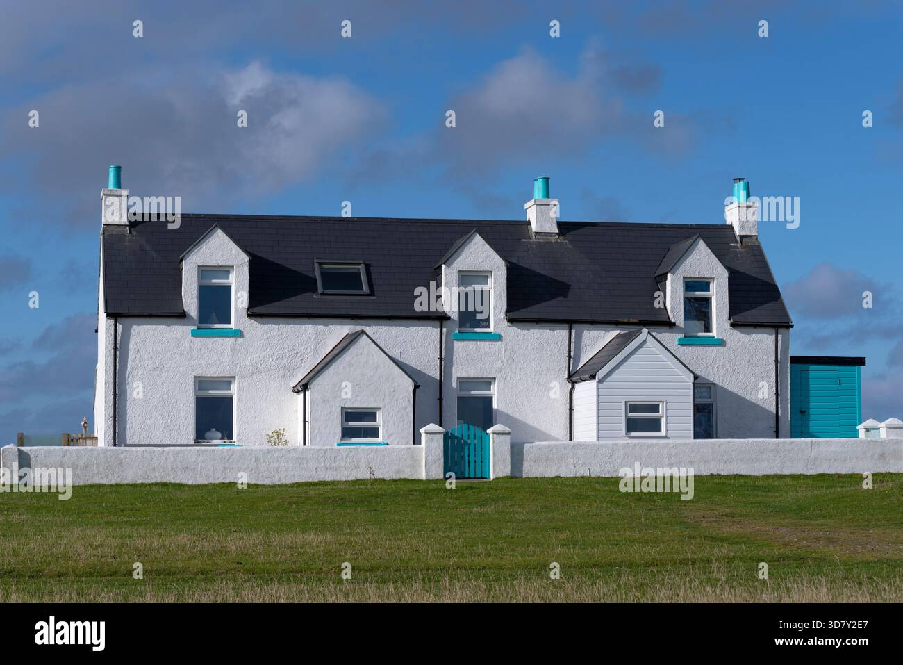 Casa sull'Isola di Tiree, Ebridi meridionali, Scozia Foto Stock