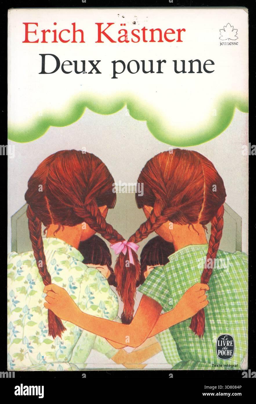 Metà secolo, libro francese vintage per bambini, copertina anteriore, - Deux pour une - di Erich Kastner, pubblicato nel 1979 in Francia. Foto Stock
