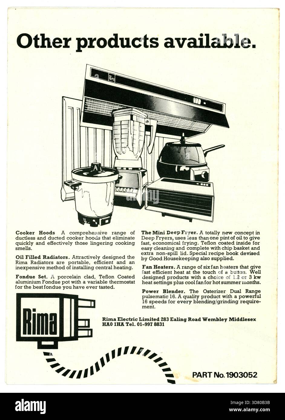 Metà del secolo, retro altri prodotti disponibili opuscolo dal produttore di gadget da cucina, Rima, pubblicato alla fine degli anni '1970 o '80, Regno Unito Foto Stock