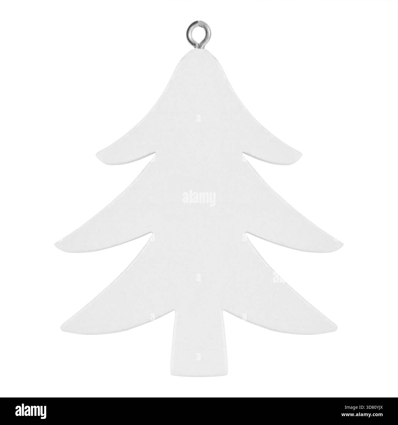 Ornamento bianco in legno per alberi di Natale isolato su sfondo bianco. Foto Stock