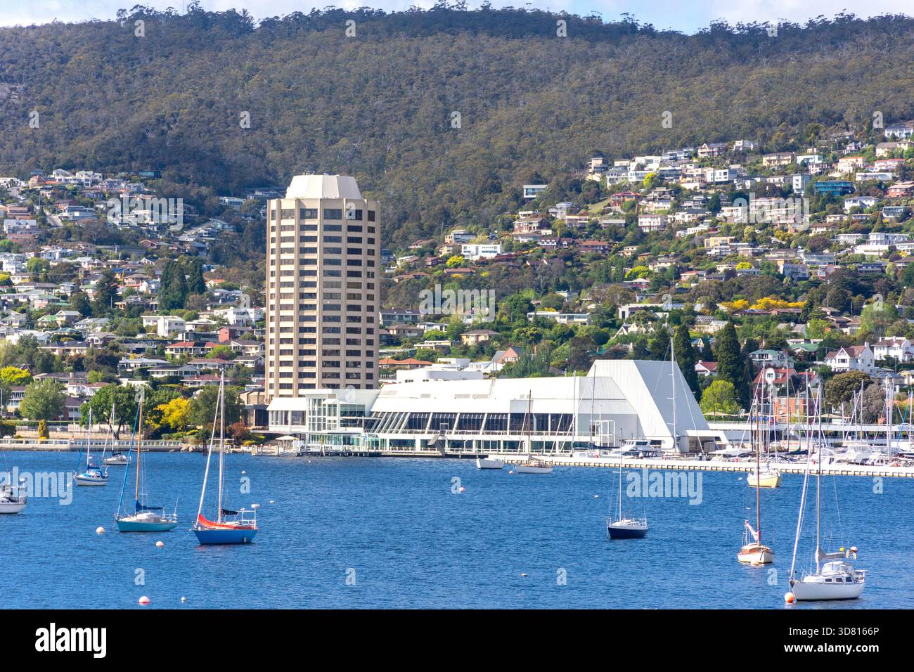 Wrest Point Casino Hotel e Sandy Bay Marina da Battery Point, Hobart, Tasmania, Australia Foto Stock