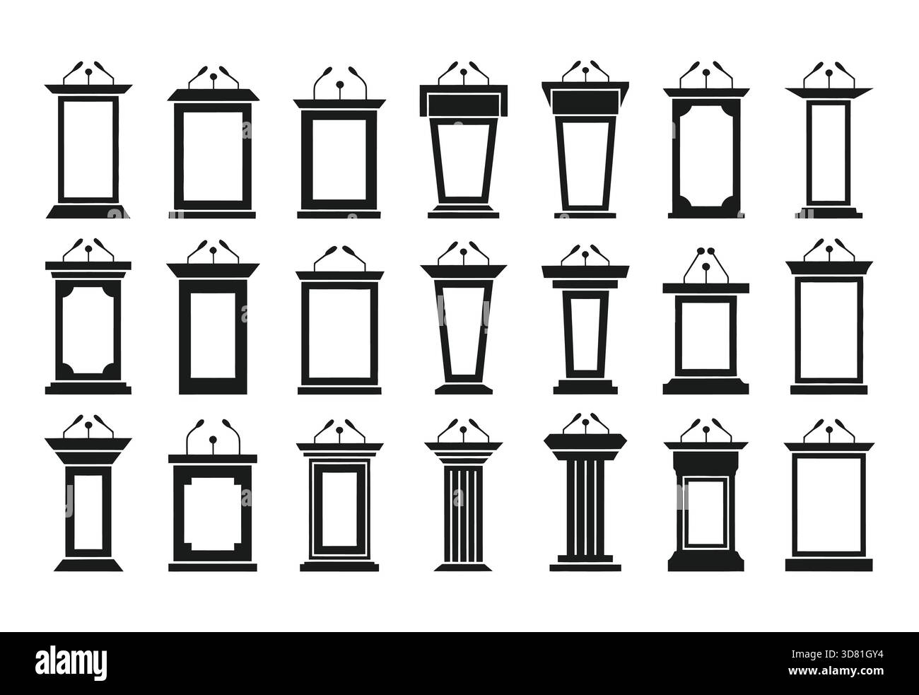 Collezione di diverse silhouette a podio per discorsi e presentazioni Illustrazione Vettoriale