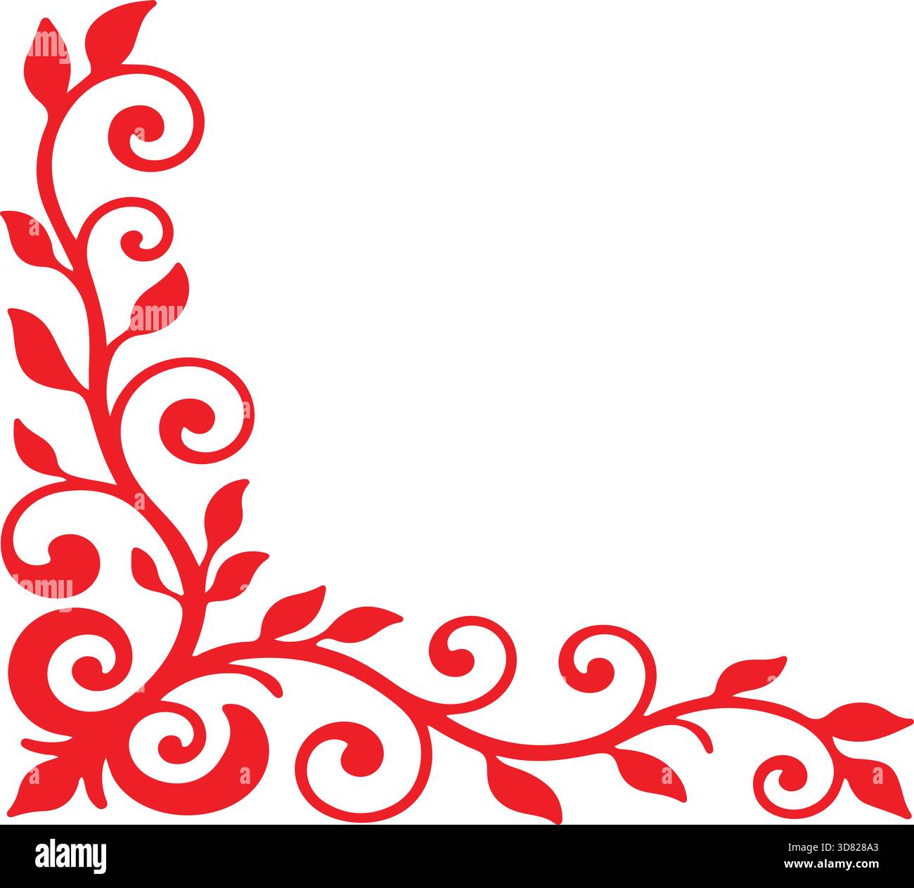 Angolo a spirale con motivo floreale rosso, elegante, decorativo, vintage, floreale, pattern, design, telaio, angolo, ornato, antico, rosso, arte, Illustrazione Vettoriale