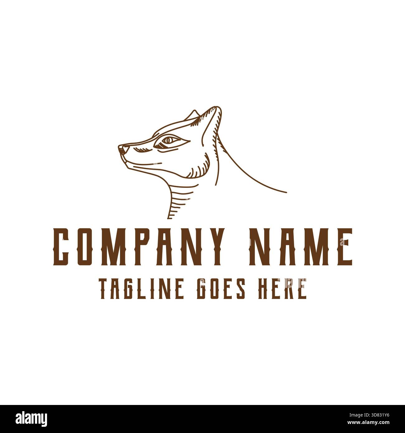 Design Vector con logo vintage con logo in stile Wolf Dog Line e inciso in stile retro Illustrazione Vettoriale