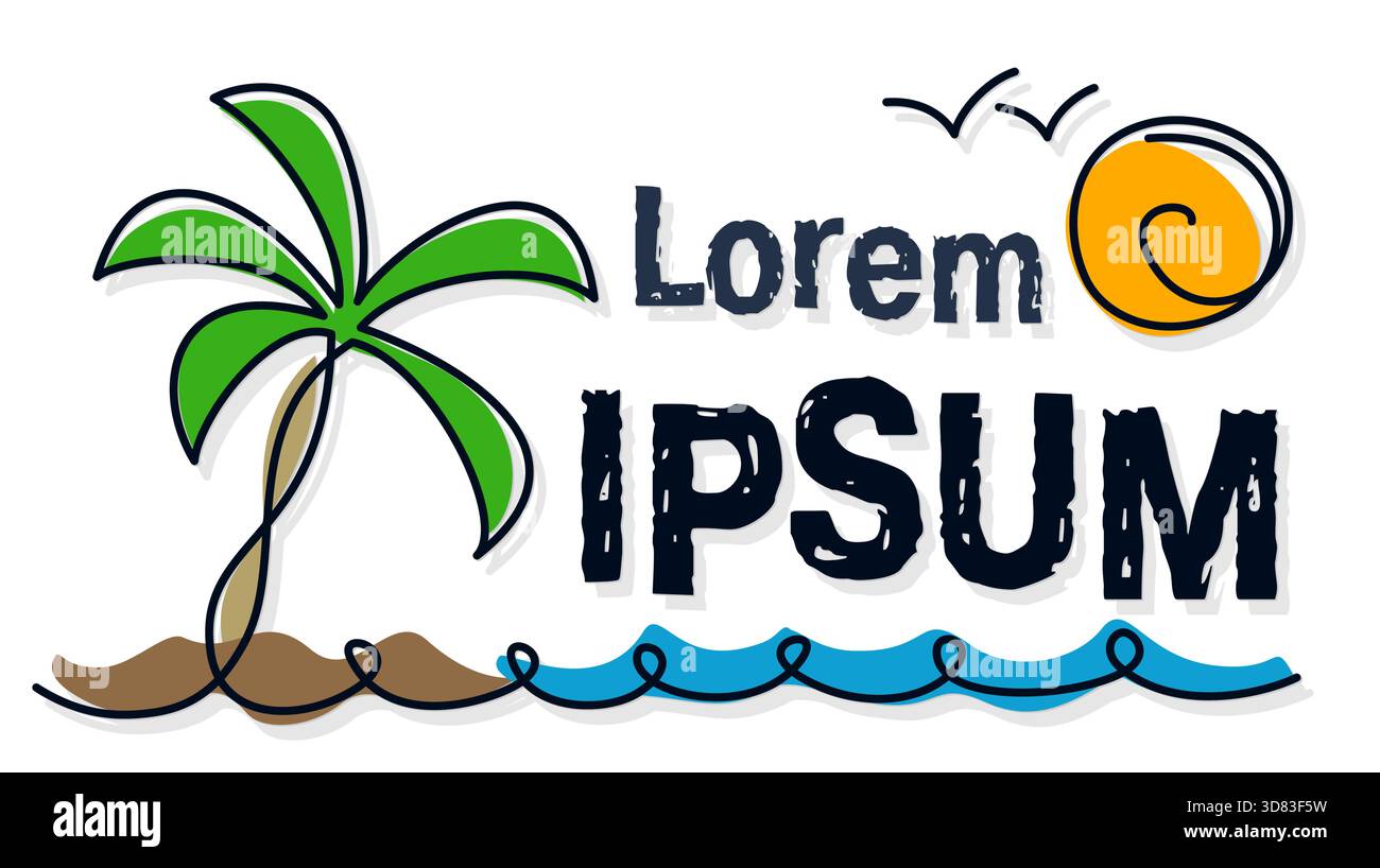 Un'isola tropicale con mare e palme. Illustrazione Vettoriale