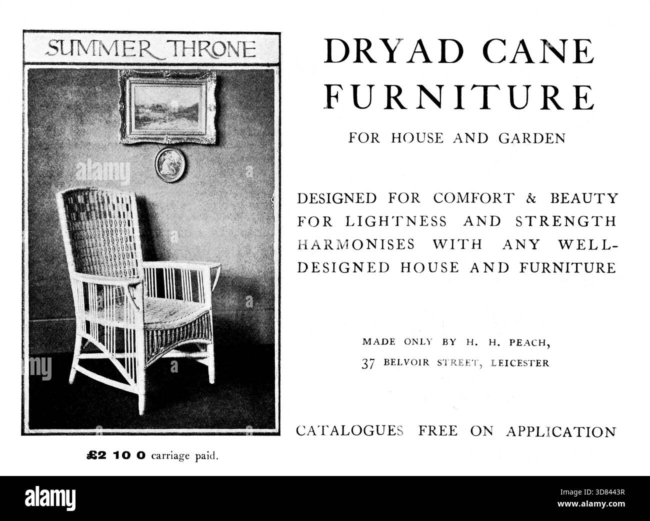 1910 Dryad cane Furniture, Trono estivo per casa e giardino, pubblicità, dalla rivista Studio Foto Stock