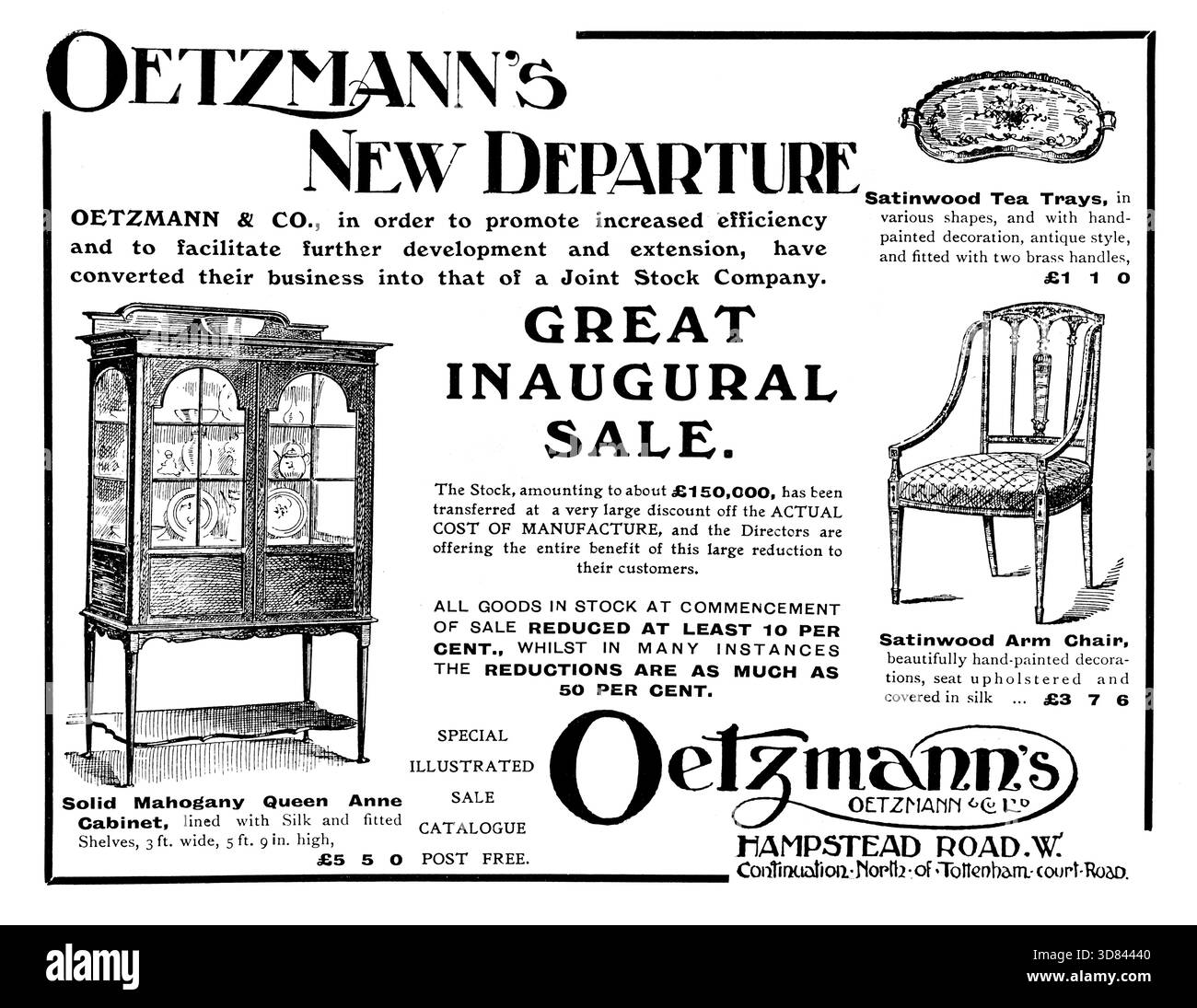 1910 Oetzmann's Hampsead Road, Londra, negozio di arredamento annuncio di vendita inaugurale dalla rivista Studio Foto Stock