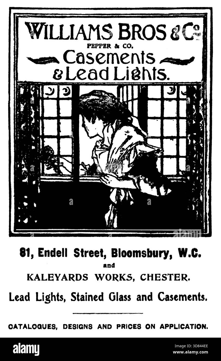 1907 Williams Brothers, Chester, luci di piombo e vetrina a battente in metallo, pubblicità rivista Studio Foto Stock