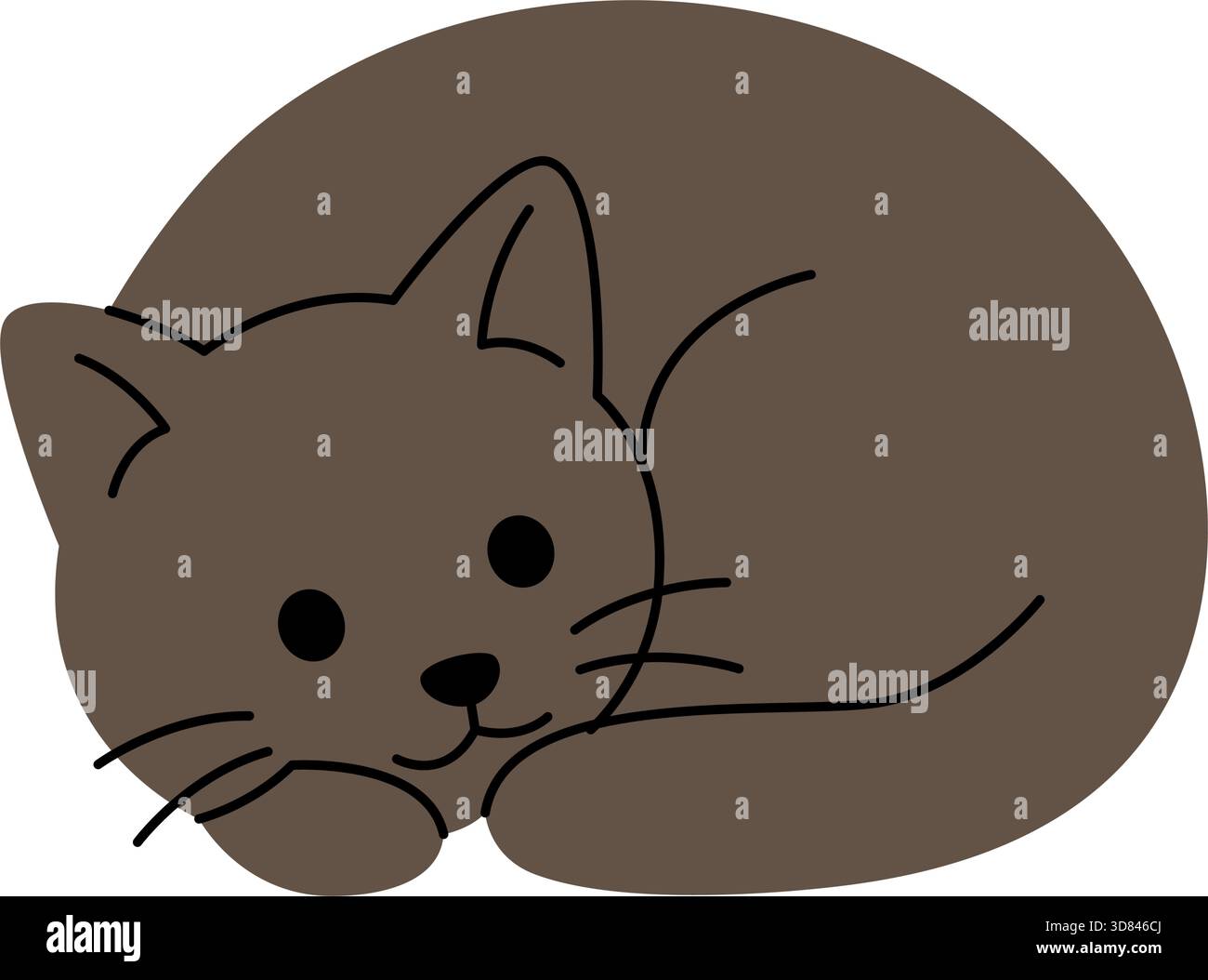 Un carino gatto nero dei cartoni animati si arriccia nel sonno. Illustrazione vettoriale piatta di un animale domestico accogliente in uno stile semplice e adorabile Illustrazione Vettoriale