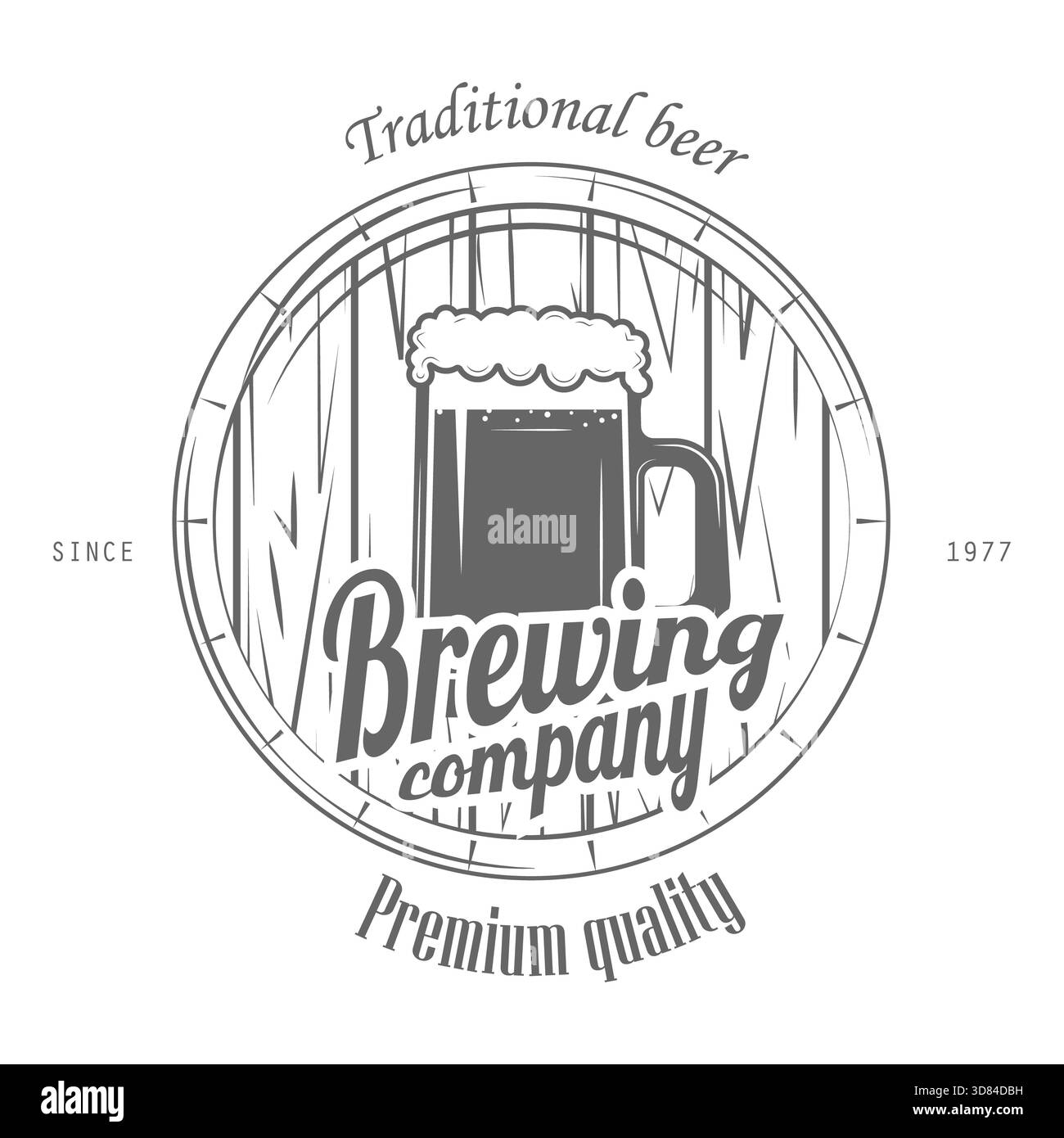 Set di badge bicolore per birra artigianale. illustrazione. Contiene frecce con punta di luppolo, nastro, bottiglie, tazze, fusti, luppolo, mano con luppolo... Punto 8 Foto Stock