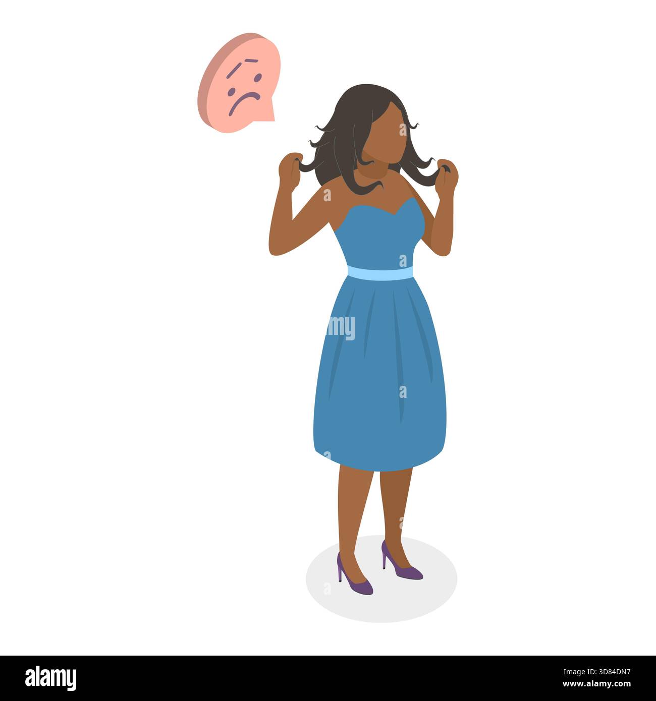 Illustrazione piatta isometrica 3D di trattamento dei capelli prima e dopo il salone, routine di cura dei capelli. Componente 1 Foto Stock