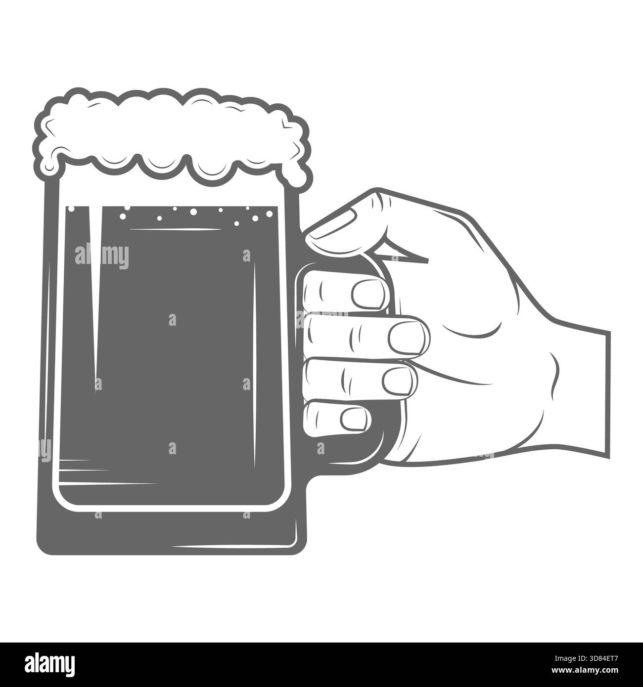 Set di icone bicolore della birra artigianale. illustrazione. Contiene frecce con punta di luppolo, nastro, bottiglie, tazze, fusti, luppolo, mano con luppolo... Punto 10 Foto Stock