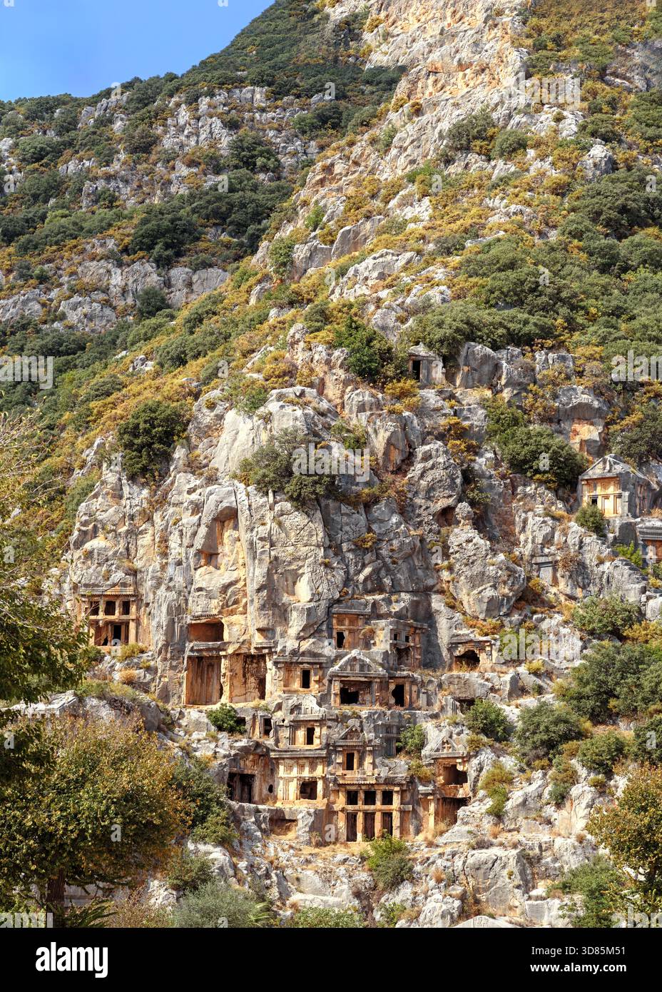 Tombe lyciane scavate nella roccia a Demre (Myra). Turchia Foto Stock