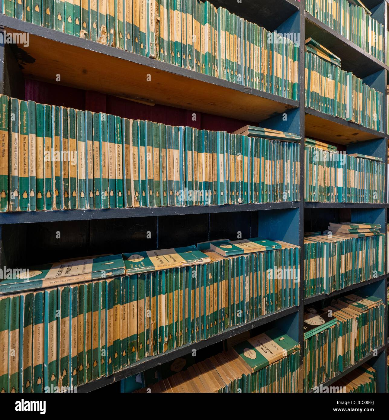 Interno della libreria "Murder & Mayhem", Lion Street, Hay-on-Wye, Powys, Galles, REGNO UNITO Foto Stock