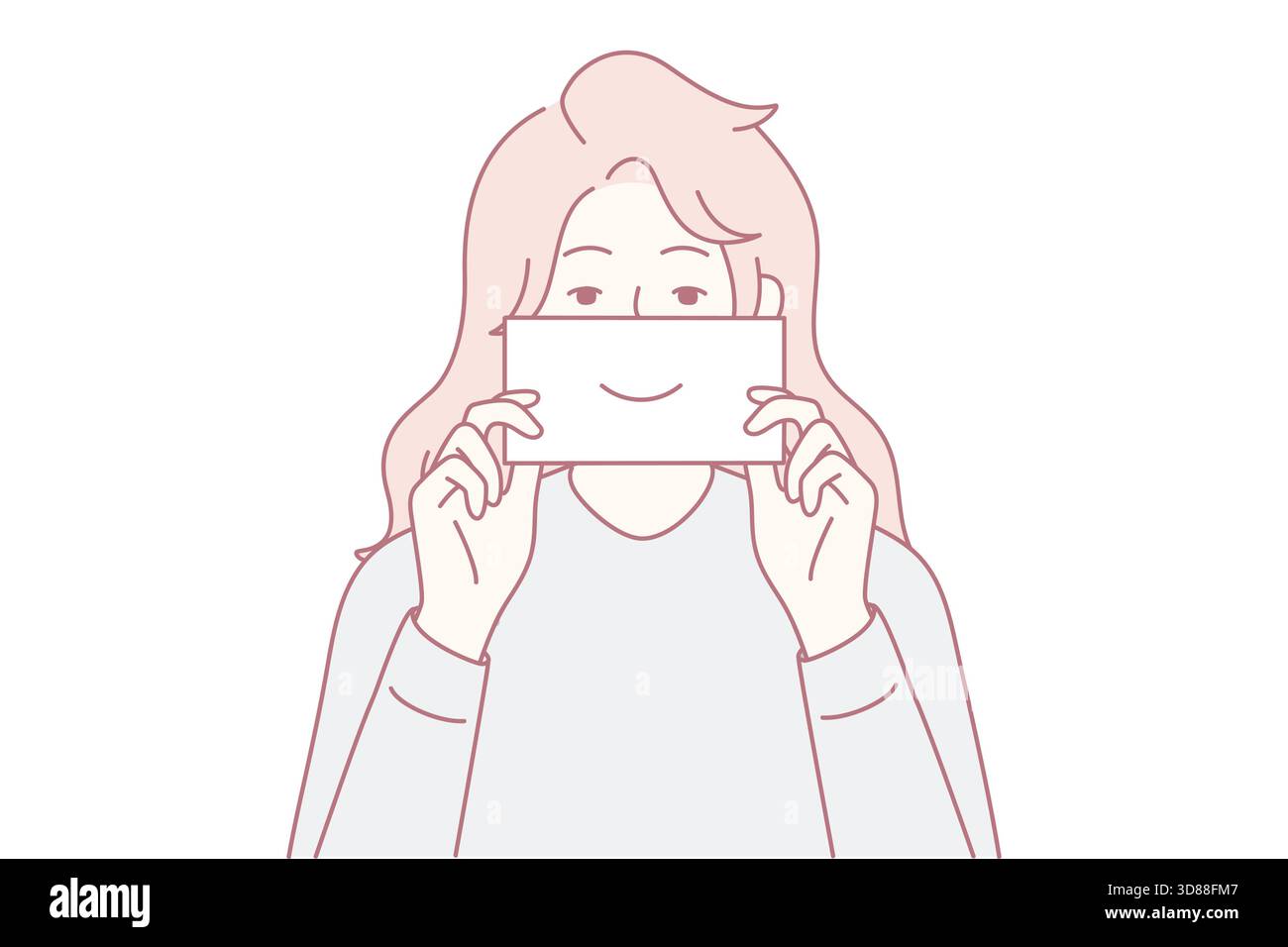 Sentimenti nascosti espressi, un sottile sorriso nasconde emozioni interiori maschere vere profondità emotive la delicata grafica pastello suggerisce emozioni complesse sottostanti nascoste sotto delicati strati esterni Illustrazione Vettoriale