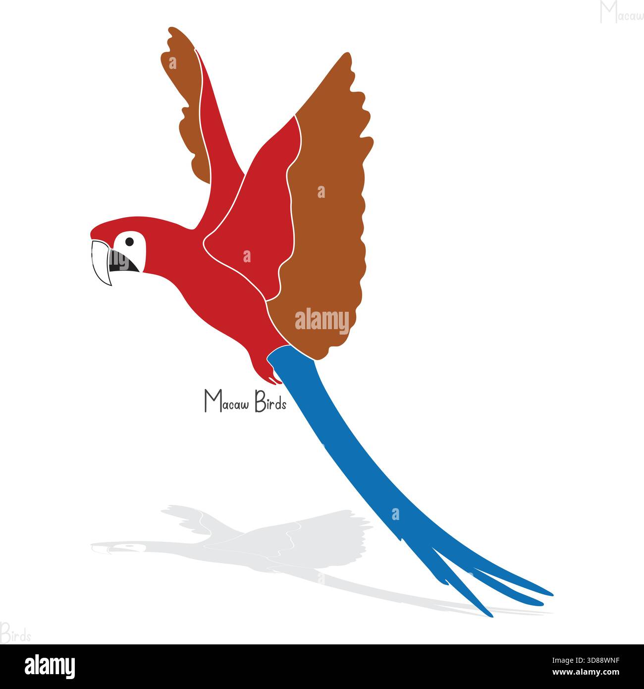 Icona grafica vettoriale con silhouette di uccelli tropicali Flying Macaw. Illustrazione Vettoriale