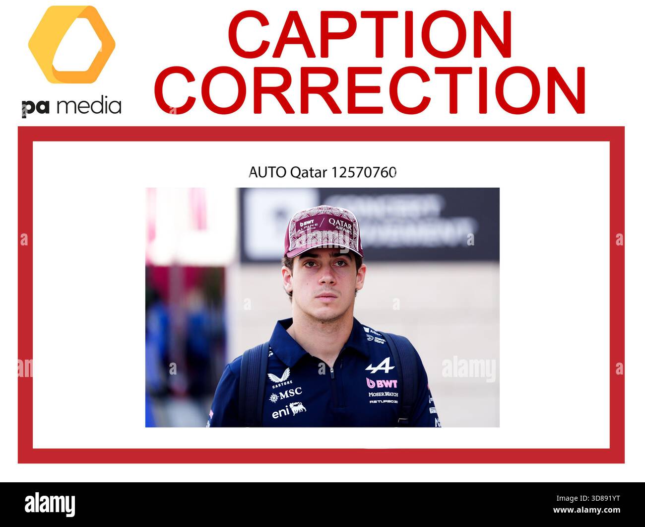 ATTENZIONE EDITOR DI IMMAGINI, SOMMI E BIBLIOTECARI DI IMMAGINI: Correzione della didascalia che corregge il nome del conducente da Gabriel Bortoleto a Franco Colapinto. La didascalia dovrebbe essere: Il pilota alpino Franco Colapinto in vista della gara sprint sul circuito Internazionale di Lusail. Data foto: Sabato 29 novembre 2025. Foto Stock