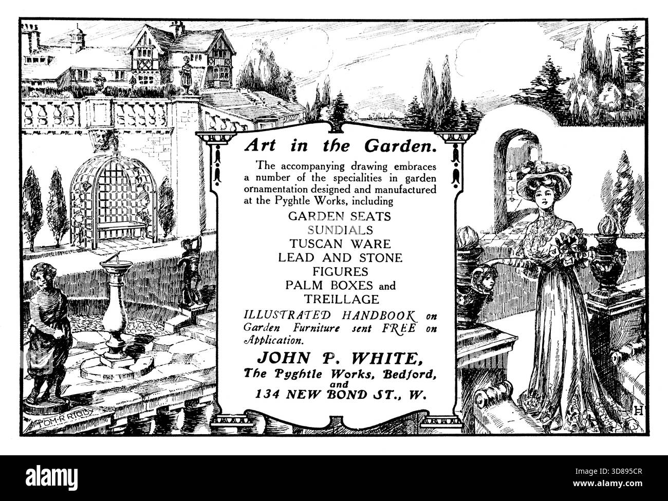 1910 Art in the Garden, John P White Pyghtle Works, Bedford, pubblicità Garden Furniture, dalla rivista Studio Foto Stock