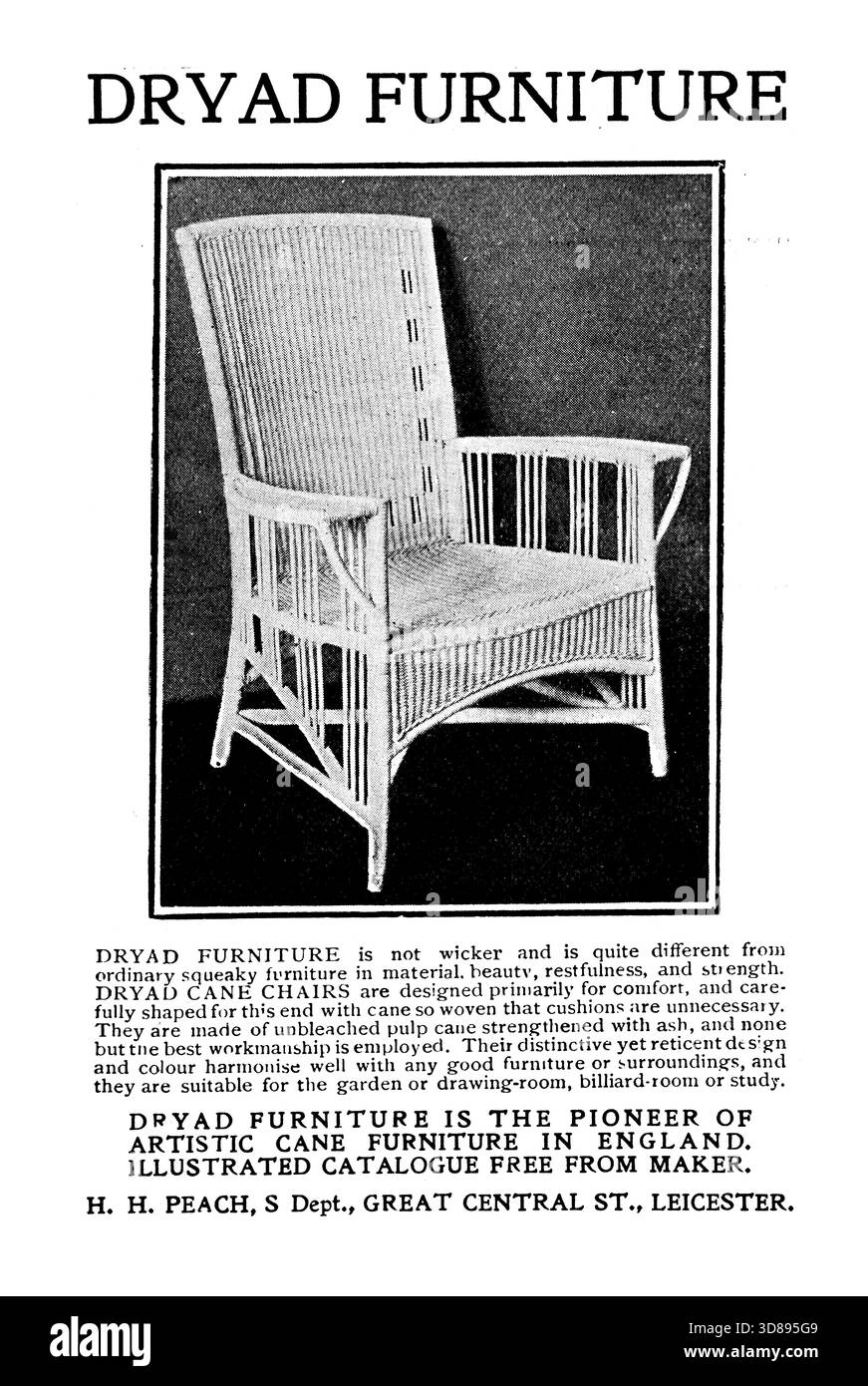 1910 Dryad House and Garden cane Furniture, pubblicità, dalla rivista Studio Foto Stock